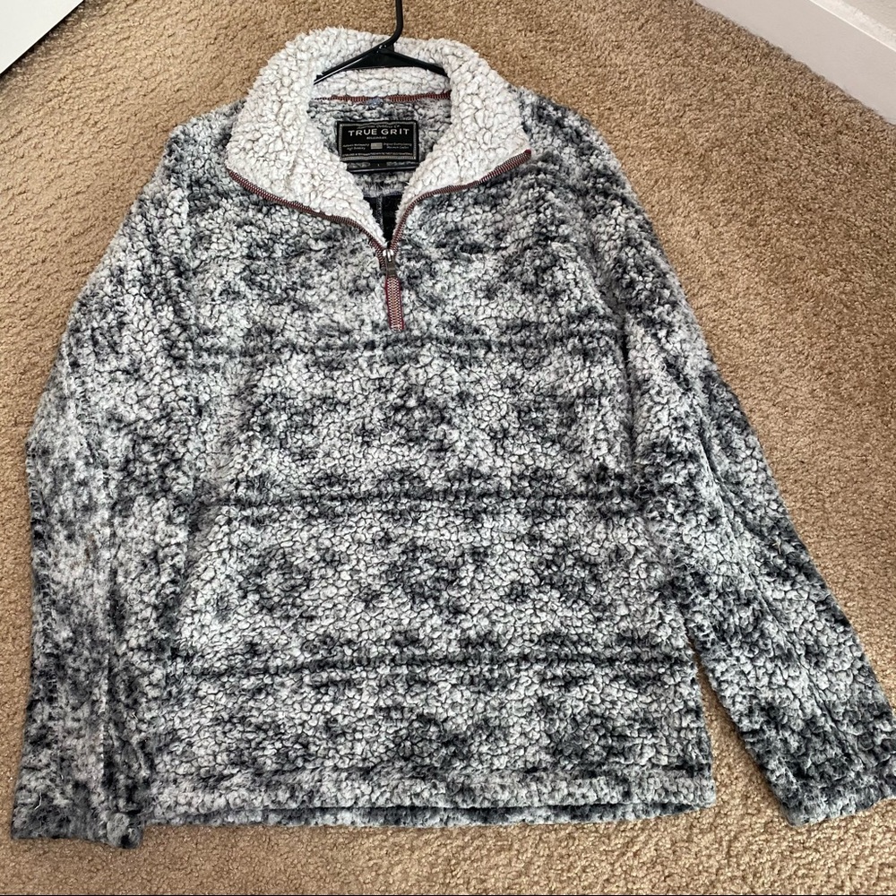 TRUE GRIT MARLED FROSTY TIPPED GREY COZY QUARTER ZIP PULLOVER SIZE SMALL